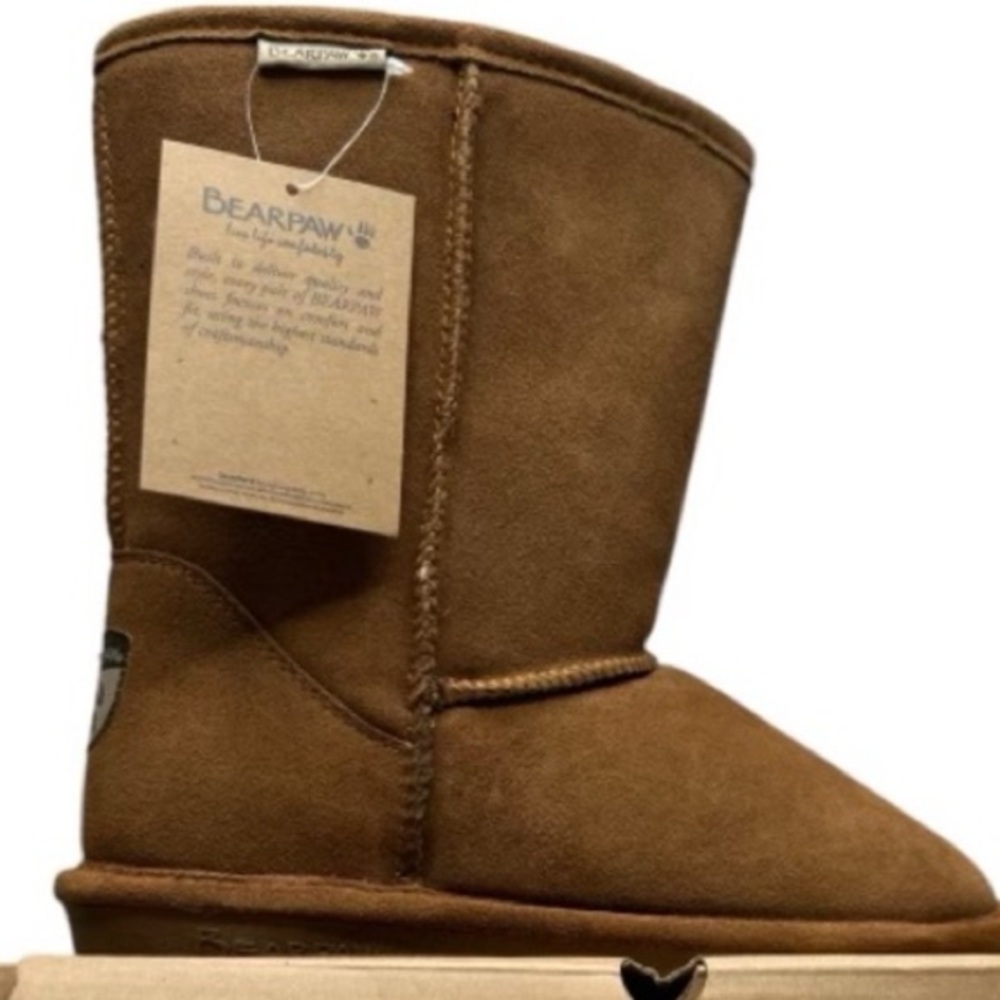 BEARPAW Emma Short WOMEN'S BROWN SUEDE LINED PULL ON BOOTIES new